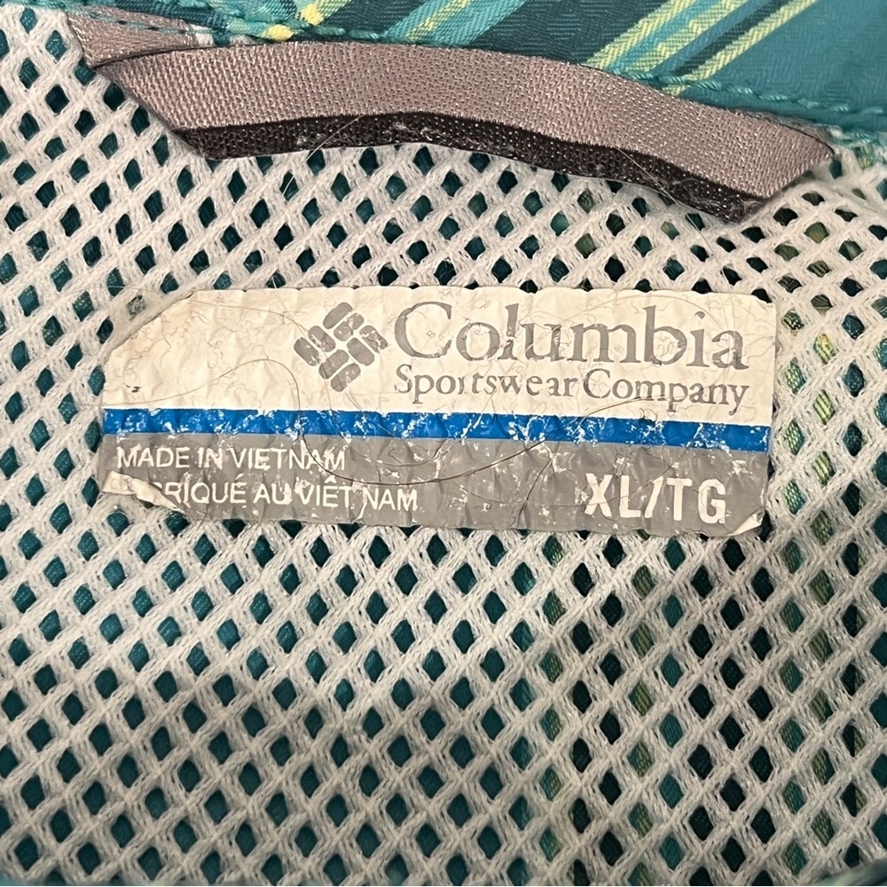Columbia Omni Shade Long Sleeve Shirt XL Vented Green Aqua Teal Plaid Button Up - Picture 4 of 9